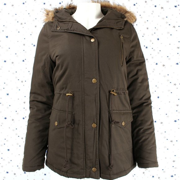 Olive Faux Fur Hooded Utility Parka Jacket - Picture 2 of 7